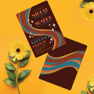 Retro Bold 70's Rainbow Swirl Lässige Hochzeit Einladung