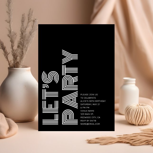 Retro Bold Birthday Party Black Einladung (Von Creator hochgeladen)