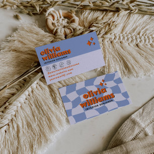 Retro Bold Blau Orange Groovy Kariert Einzigartig Visitenkarte