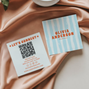 Retro Bold Blue 70er Boho Groovy Trendy QR Code Quadratische Visitenkarte