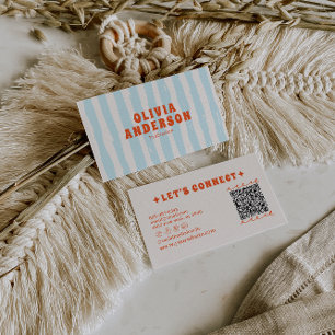 Retro Bold Blue Groovy Funky Trendy Fun QR Code Visitenkarte