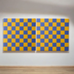 Retro Bold Blue & Yellow Checkered Vibrann Fliese