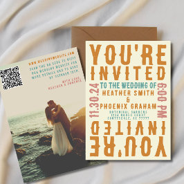 Retro Bold Bright Foto und QR Code Wedding Einladung