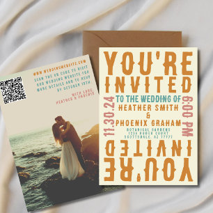 Retro Bold Bright Foto und QR Code Wedding Einladung