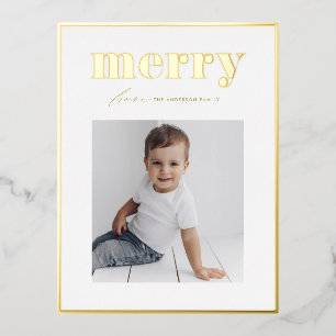 Retro Bold Fröhliche Typografie Familienfoto Weihn Folien Feiertagspostkarte