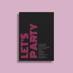 Retro Bold Geburtstagsparty Black Pink Einladung
