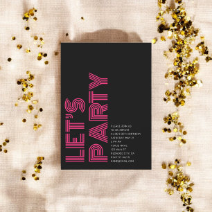 Retro Bold Geburtstagsparty Black Pink Einladung