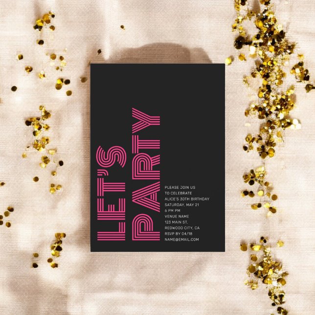 Retro Bold Geburtstagsparty Black Pink Einladung (Von Creator hochgeladen)