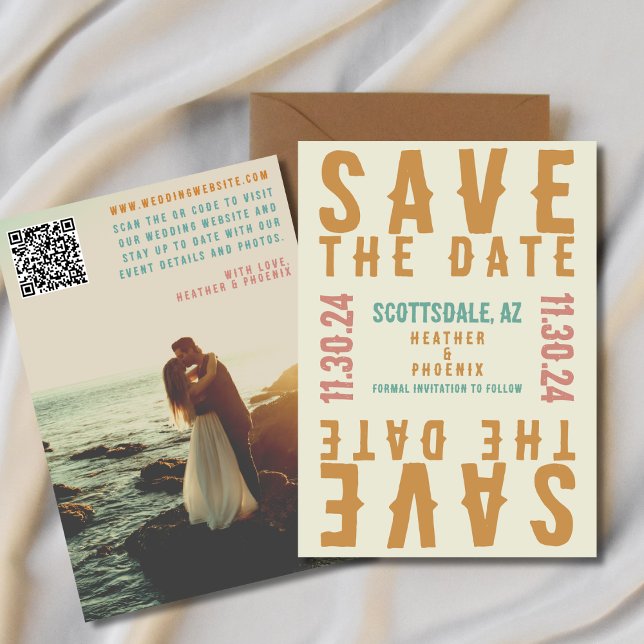 Retro Bold Helles QR-Code-Foto Save-the-Date Einladung (Von Creator hochgeladen)