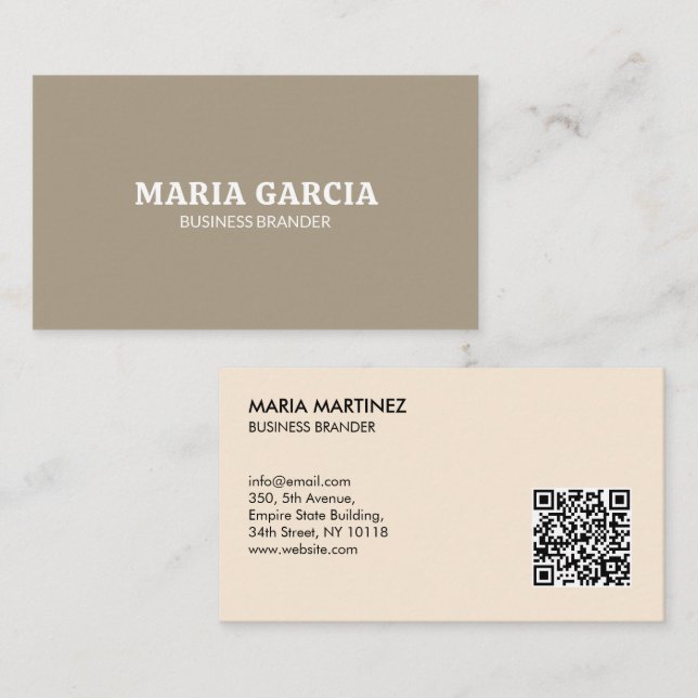 Retro Bold Minimalist BELGE BRAUN QR-Code Geschäft Visitenkarte (Vorne/Hinten)