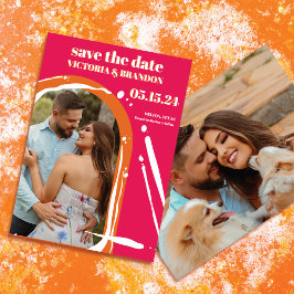 Retro Bold Neon Orange Pink Arch Wedding Save The Date