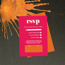 Retro Bold Neon Orange Pink Wedding RSVP Card