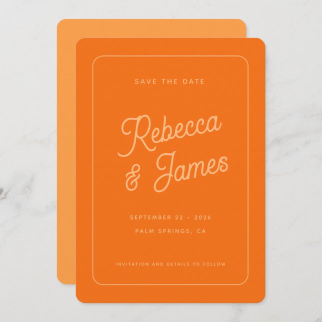 Retro Bold Orange Typografy Frame Wedding Save The Date (Vorne/Hinten)