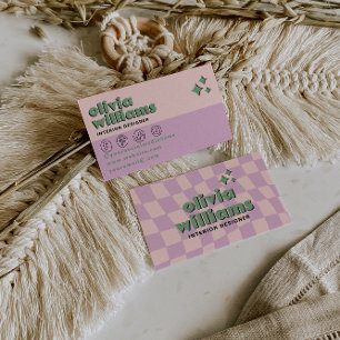 Retro Bold Pink Grün Boho Groovy Kariert Einzigart Visitenkarte