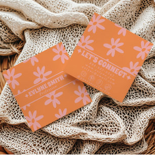 Retro Bold Pink Orange Groovy Floral Weiblich Funk Quadratische Visitenkarte