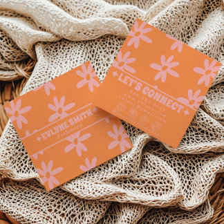 Retro Bold Pink Orange Groovy Floral Weiblich Funk Quadratische Visitenkarte