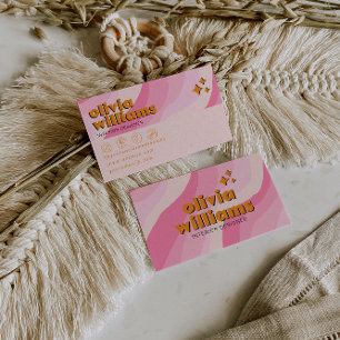 Retro Bold Pink Orange Groovy Girly Einzigartig Lu Visitenkarte