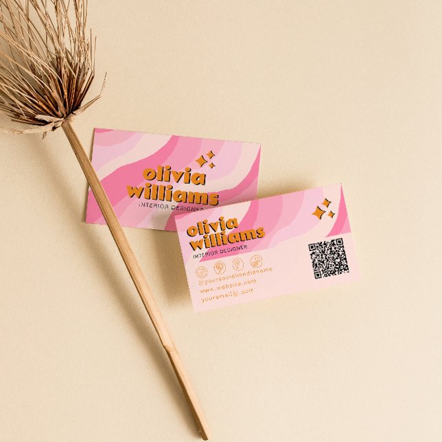 Retro Bold Pink Orange QR Code Groovy Girly Unique Visitenkarte (Von Creator hochgeladen)