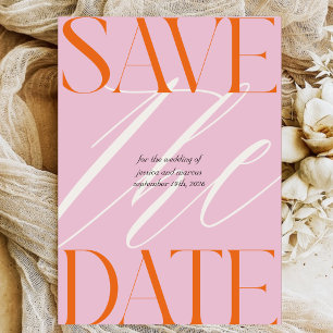 Retro Bold Pink Orange Schrift Vintage Hochzeit Save The Date