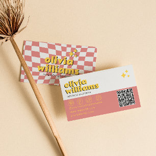 Retro Bold QR Code 70er Jahre Groovy Kariert Trend Visitenkarte