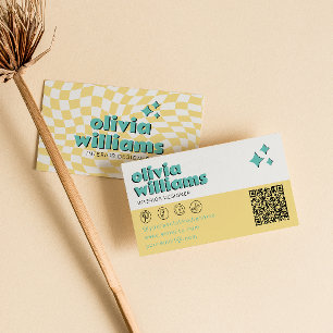 Retro Bold QR-Code Boho Groovy Kariert Einzigartig Visitenkarte