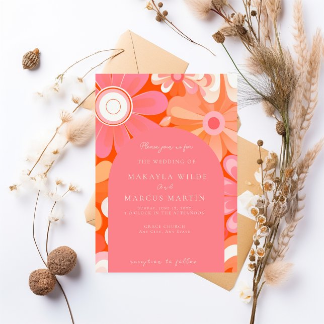 Retro Bold Rosa Arch Wedding Einladung (Von Creator hochgeladen)