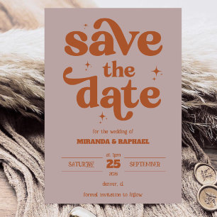 Retro Bold Rust & Pfirsich Foto-Hochzeit Save The Date