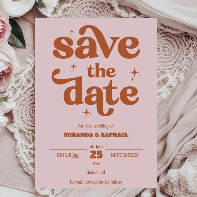 Retro Bold Rust & Pfirsich Foto-Hochzeit Save The Date (Von Creator hochgeladen)