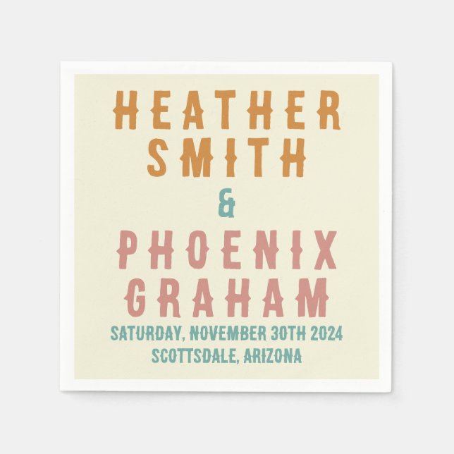 Retro Bold Typografie Bright Custom Wedding Serviette (Vorderseite)