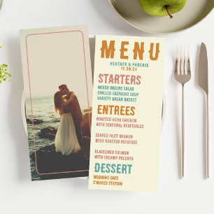 Retro Bold Typografie Bright Foto Wedding Menükarte