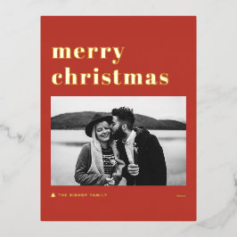 Retro Bold Typografie Red Frohe Weihnachts-Foto Folien Feiertagspostkarte