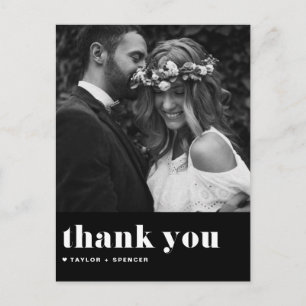 Retro Bold Typografy Black Wedding Vielen Dank Postkarte