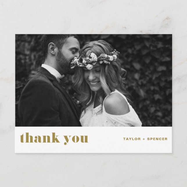 Retro Bold Typografy Gold Wedding Vielen Dank Postkarte (Vorderseite)