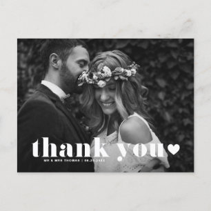 Retro Bold Typografy Heart Wedding Danke Postkarte