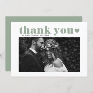 Retro Bold Typografy Sage Green Foto Wedding Dankeskarte