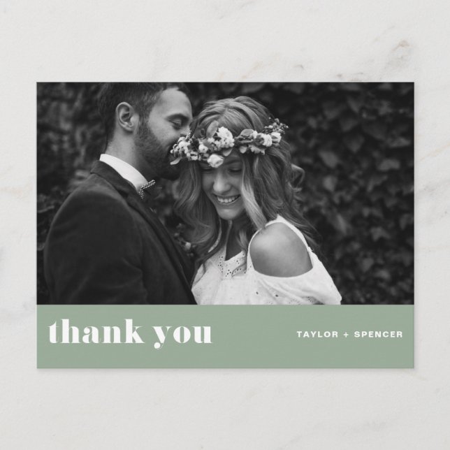 Retro Bold Typografy Sage Green Wedding Vielen Dan Postkarte (Vorderseite)