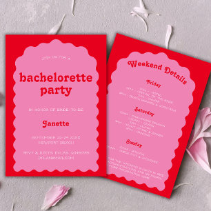 Retro Bold, Wavy Pink und Red Bachelorette Weekend Einladung