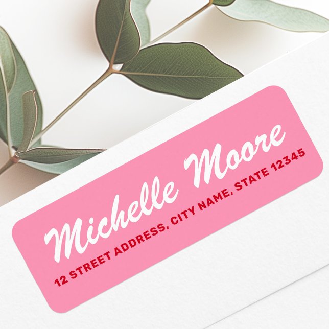 Retro-boldes rosa und rotes Rücksendeadresse (Retro bold pink and red return address label)