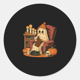 Retro Boo Ghost Yarn Crochet Knittern Halloween So Runder Aufkleber