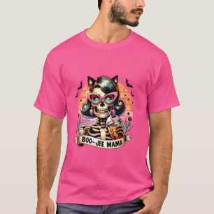 Retro Boo-jee Mama Mütter Lustiger Skelett-Kaffee- T-Shirt
