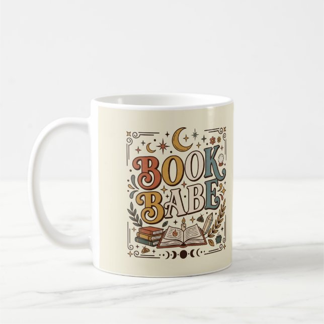Retro Book Babe Mystical Celestial Witchy Bookish Kaffeetasse (Links)