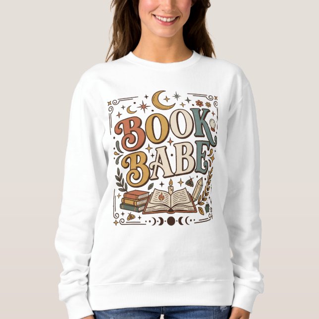 Retro Book Babe Mystical Celestial Witchy Bookish Sweatshirt (Vorderseite)