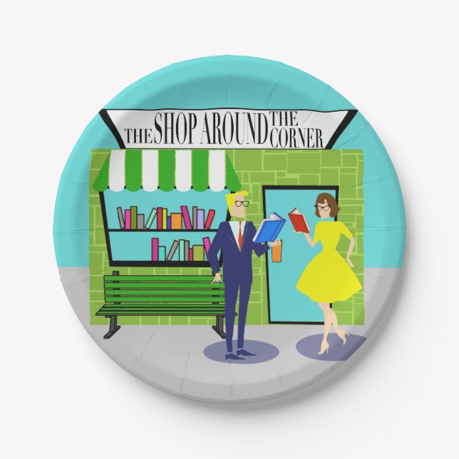 Retro Book Lovers Paper Plate Pappteller (Vorderseite)