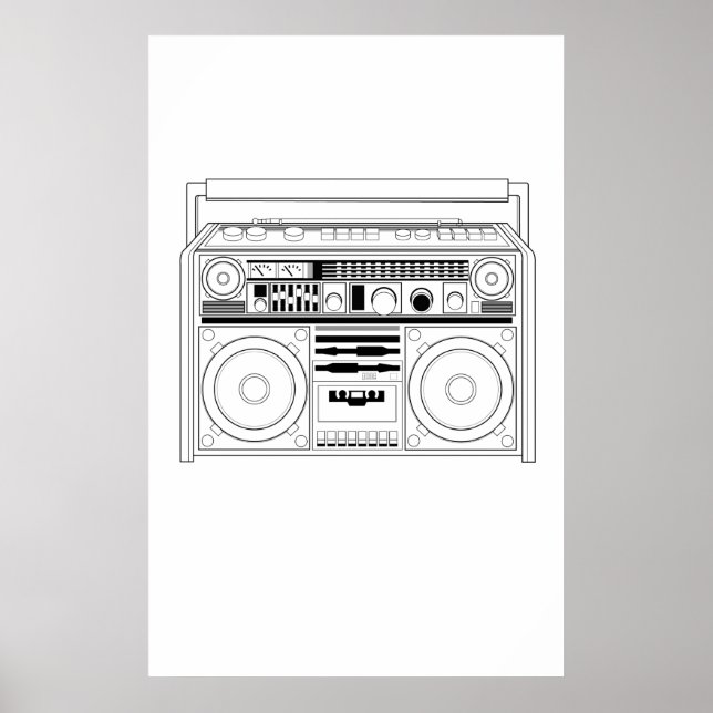Retro Boom Box/Getto Blaster T - Shirt Poster (Vorne)