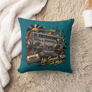 Retro Boombox "Das Leben klingt besser mit Musik" Kissen