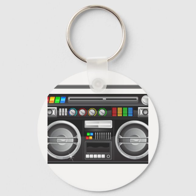 Retro-Boombox-Ghetto-Blaster-Grafik Schlüsselanhänger (Vorderseite)