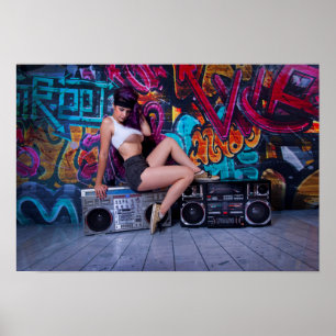 Retro Boombox Girl von Bill Tracy Poster