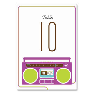 Retro Boombox Indie Mixtape Hochzeit (Lila/Lime) Tischnummer