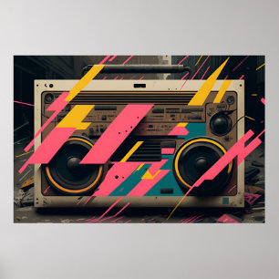 Retro-Boombox mit 80er-Memphis-Styling Poster