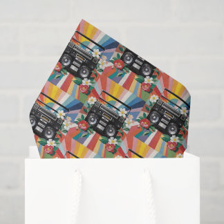 Retro Boombox mit Regenbögen und Blumen Seidenpapier